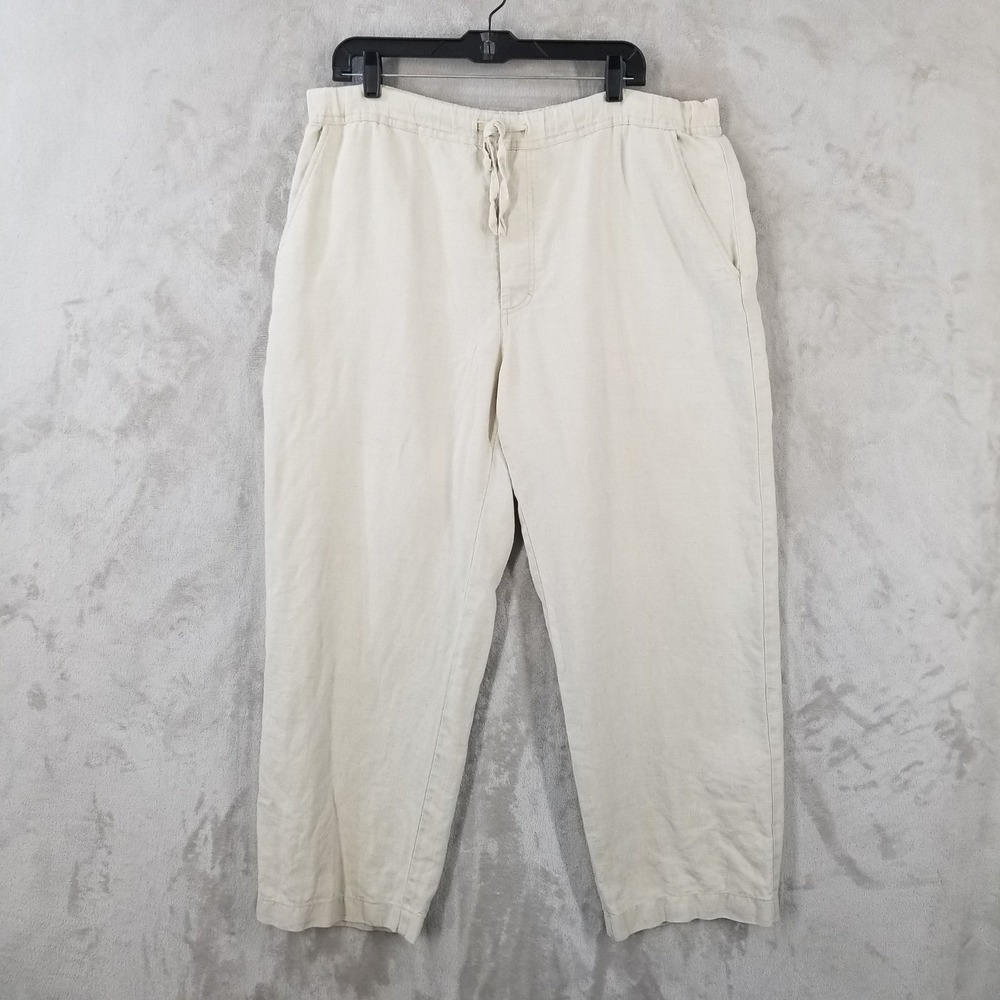 Weekendz Off Pants Mens L Beige Linen Drawstring Casual Relaxed Beach Cruise